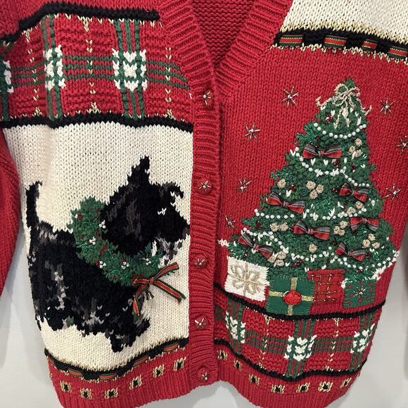 Heirloom Collectibles Sz Small Christmas Scottie Dog Holiday Sweater VTG Red - Picture 2 of 6